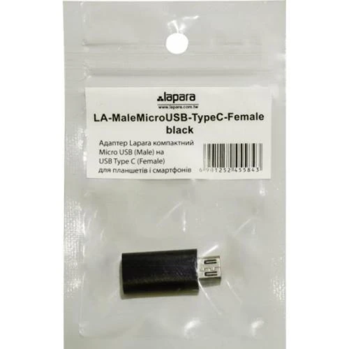 Адаптер Lapara USB Type-C — microUSB, чорний