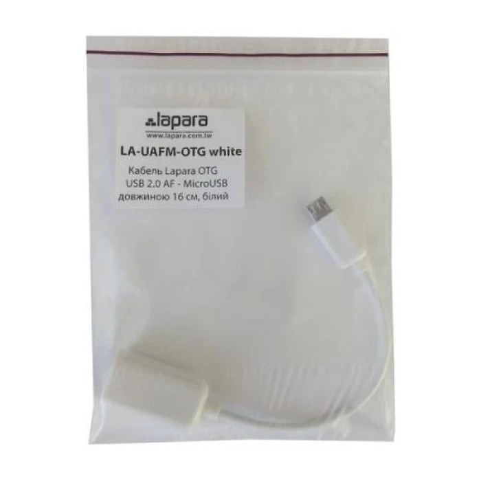 Білий перехідник Lapara з USB на microUSB, 16 см