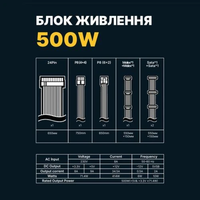 Блок живлення GTL Gaming Star 500 Вт для ПК, Black