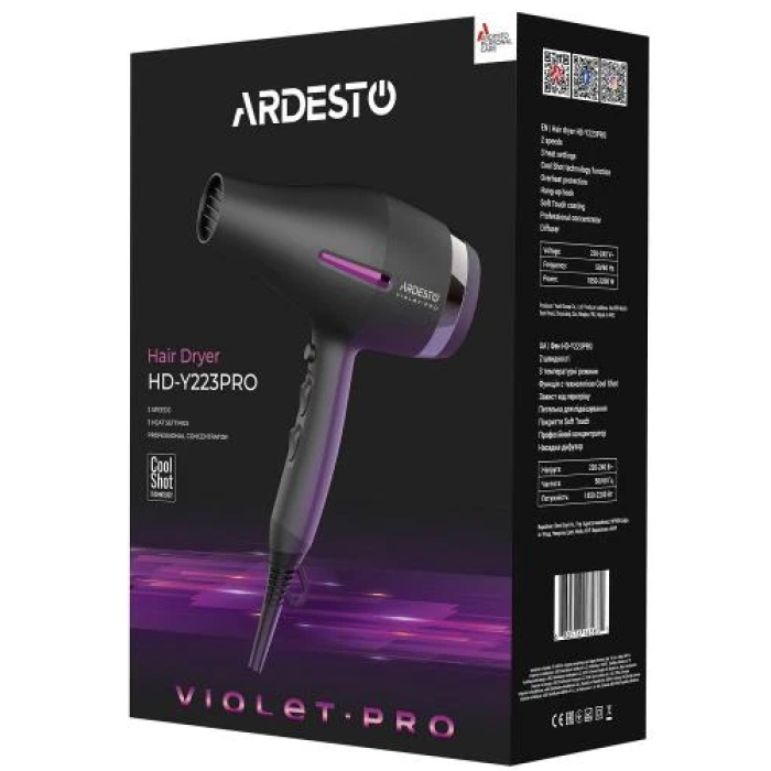 Фен для волосся Ardesto HD-Y223PRO, 2200 Вт, чорний