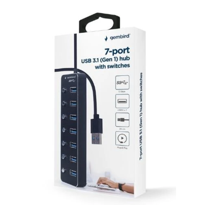USB-хаб Gembird UHB-U3P7P-01 на 7 портів USB 3.1