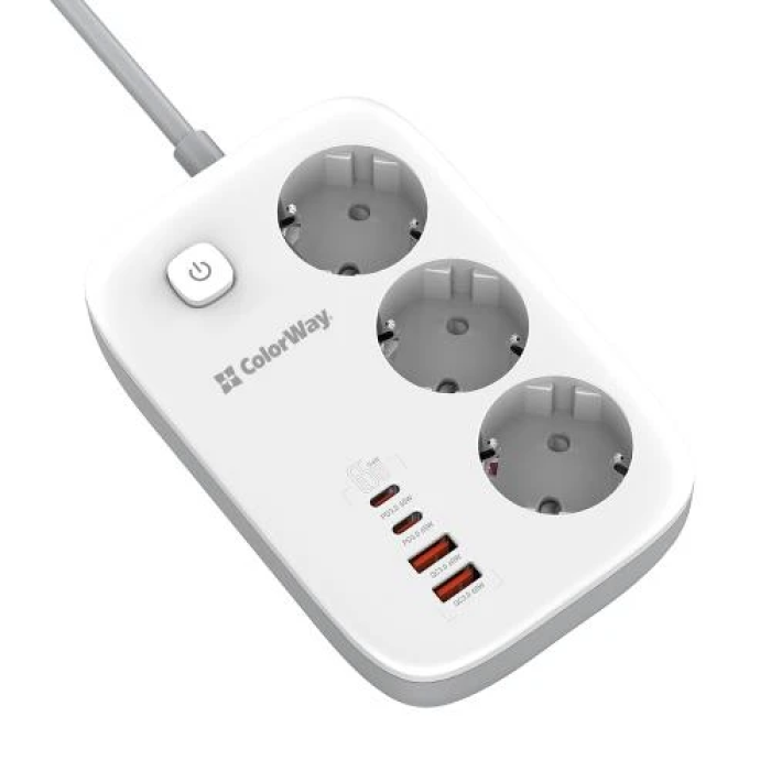 Мережевий фільтр ColorWay GaN3 Pro з 3 розетками та USB