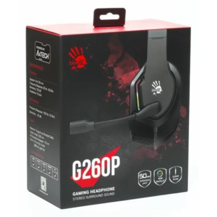 Ігрова гарнітура Bloody G260P — чорна, 3,5 мм + USB