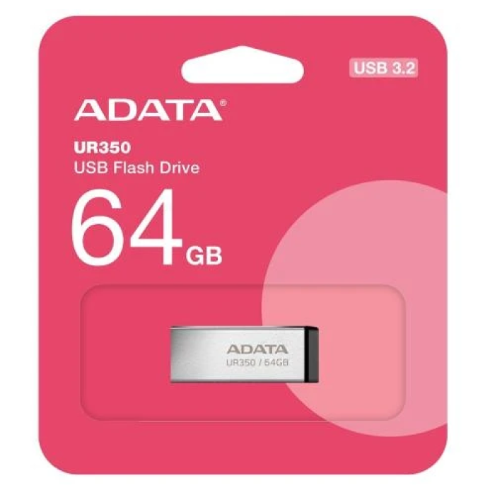 USB-флешка ADATA UR350 на 64 ГБ, сріблясто-чорна