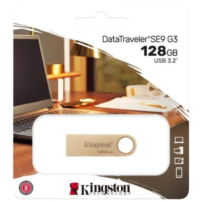 USB-флешка Kingston DataTraveler SE9 G3 на 128 ГБ у золотому корпусі
