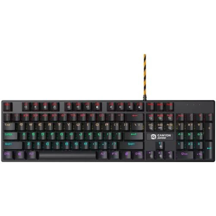Клавіатура Canyon GK-4 "Deimos", Black, USB, механічна (Blue switches), 104 кнопки, 20 типів підсвічування, 1.8 м (CND-SKB4-US)