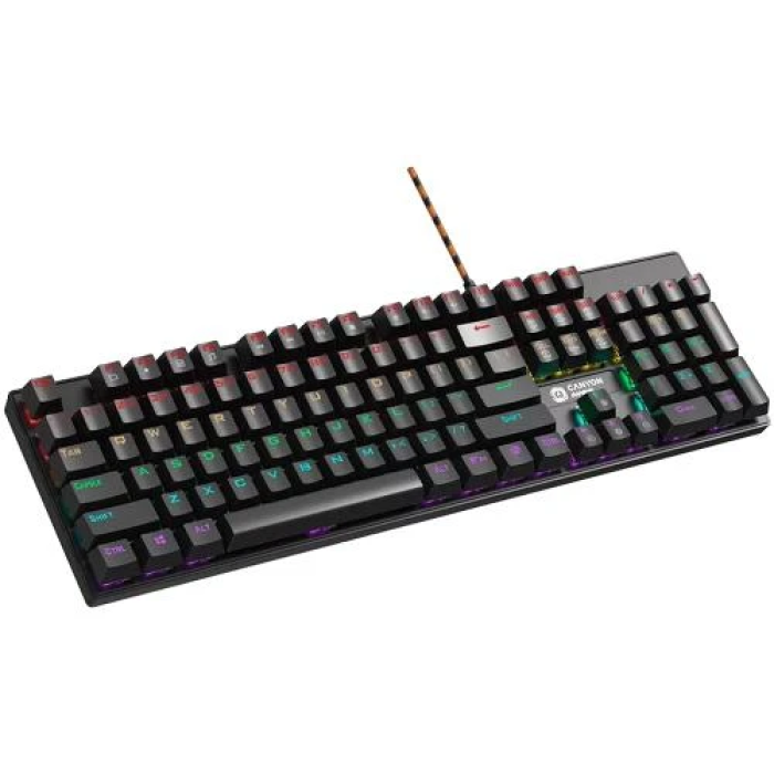 Клавіатура Canyon GK-4 "Deimos", Black, USB, механічна (Blue switches), 104 кнопки, 20 типів підсвічування, 1.8 м (CND-SKB4-US)