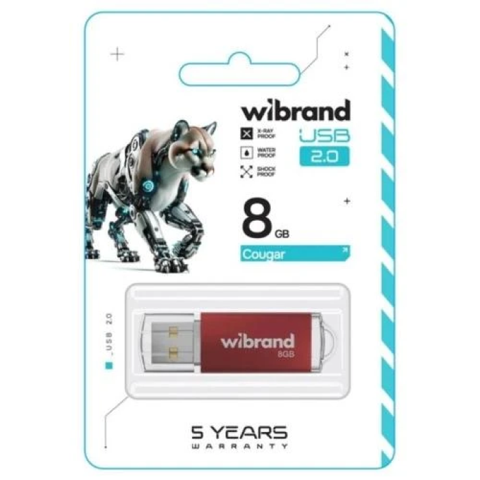 Флешка USB Wibrand Cougar 8 ГБ, червона