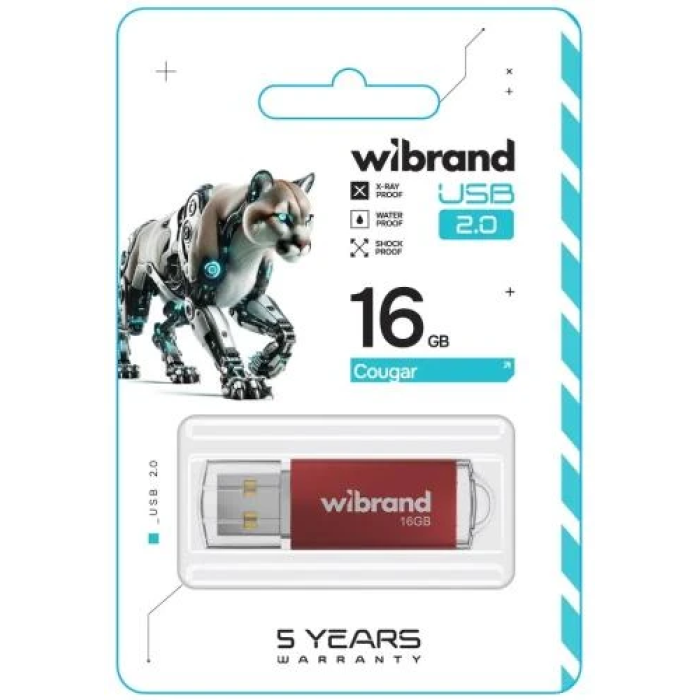 Флешка Wibrand Cougar 16 ГБ USB 2.0 червона
