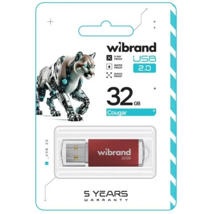 USB-флешка Wibrand Cougar на 32 ГБ, червона