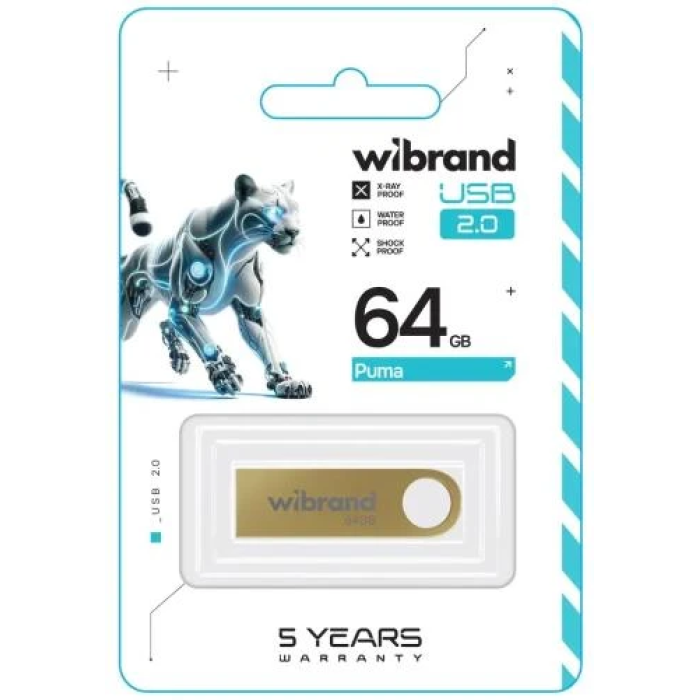 Флешка Wibrand Puma USB 2.0 на 64 ГБ у золотому корпусі
