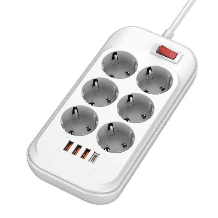 Мережевий фільтр ColorWay з USB-C PD 20 Вт, 6 розеток