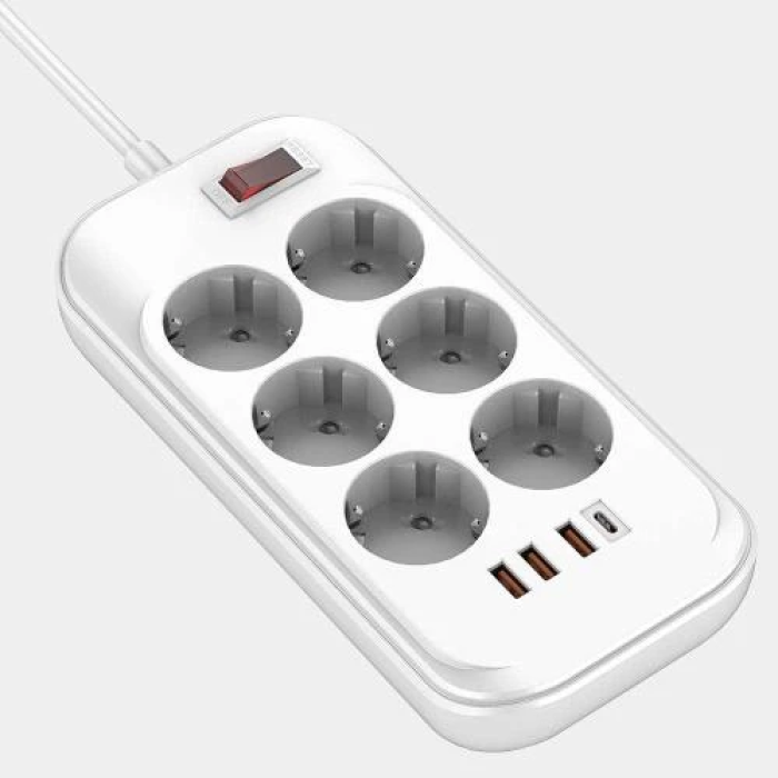 Мережевий фільтр ColorWay з USB-C PD 20 Вт, 6 розеток