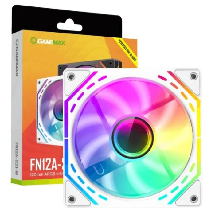 Білий корпусний вентилятор GameMax FN12A-S2I-RW ARGB, 120 мм