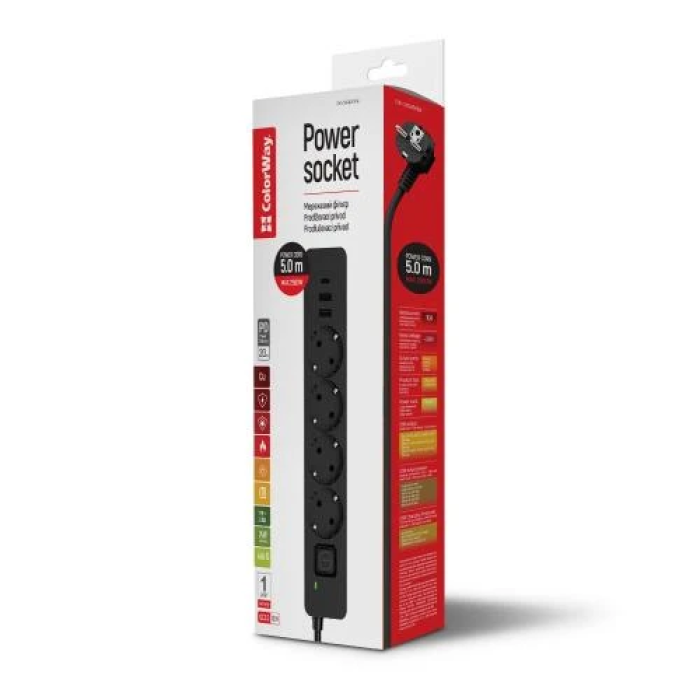 Мережевий фільтр ColorWay CW-CHE435PDB із USB-C PD, 5 м