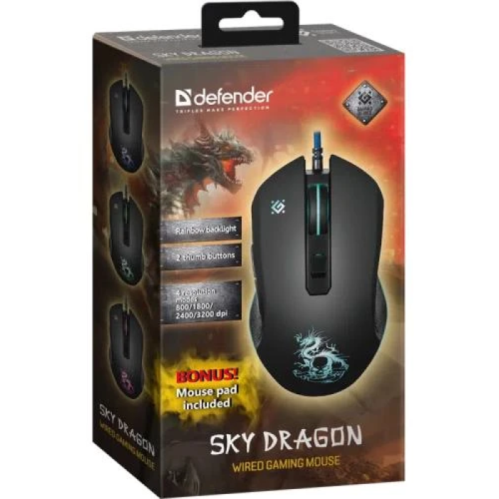 Ігрова миша Defender Sky Dragon GM-090L чорного кольору