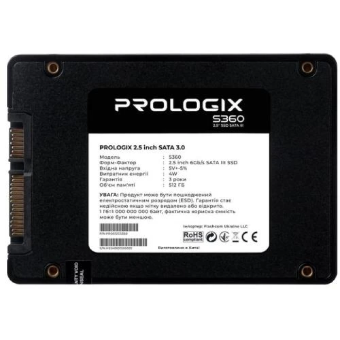 SSD-накопичувач Prologix S360 на 512 ГБ — SATA3, 2,5″