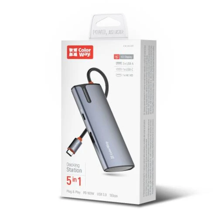 USB-хаб-док-станція ColorWay CW-HUB01 5-в-1, сірий