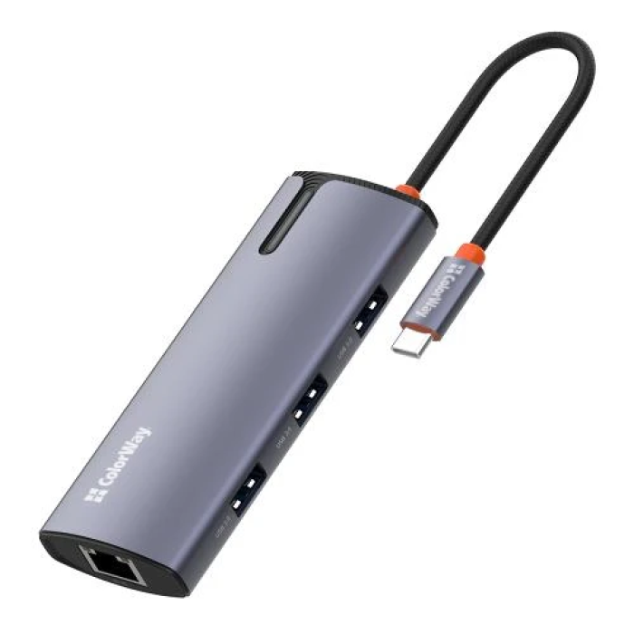 USB-хаб-док-станція ColorWay CW-HUB03 на 6 портів, сірий