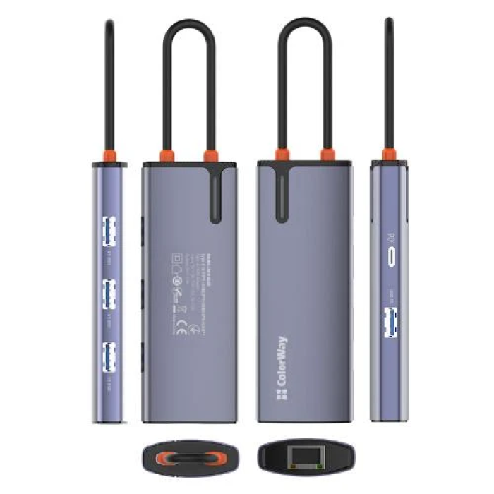 USB-хаб-док-станція ColorWay CW-HUB03 на 6 портів, сірий