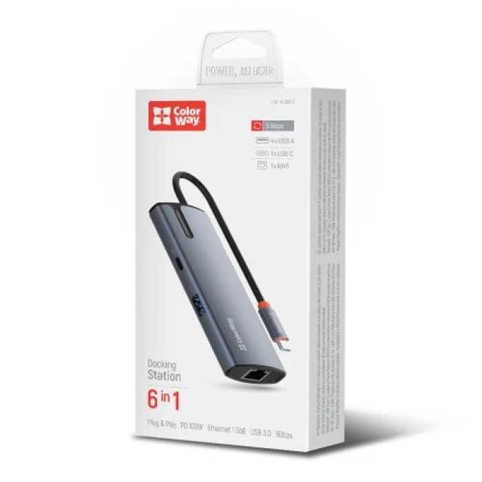 USB-хаб-док-станція ColorWay CW-HUB03 на 6 портів, сірий