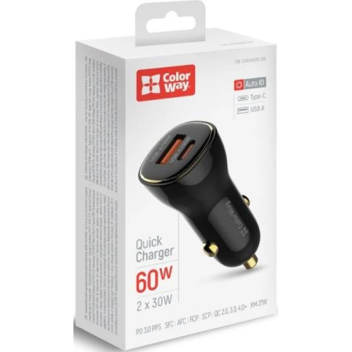 Автомобільна зарядка ColorWay на 60 Вт з USB-C та USB-A