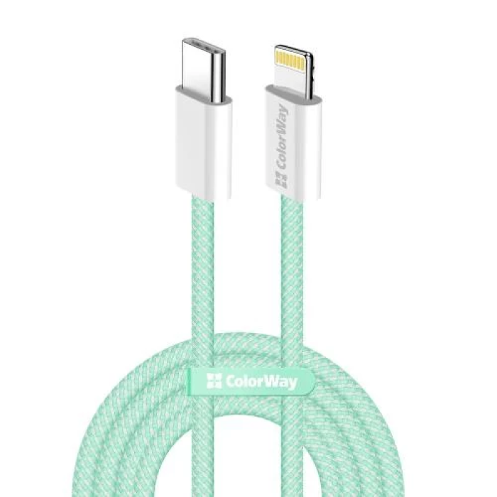 Кабель USB Type-C — Lightning ColorWay 1 м, зелений, 27 Вт