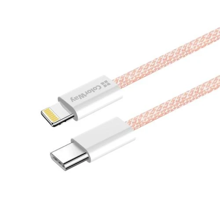Рожевий кабель ColorWay Type-C — Lightning 1 м для заряджання