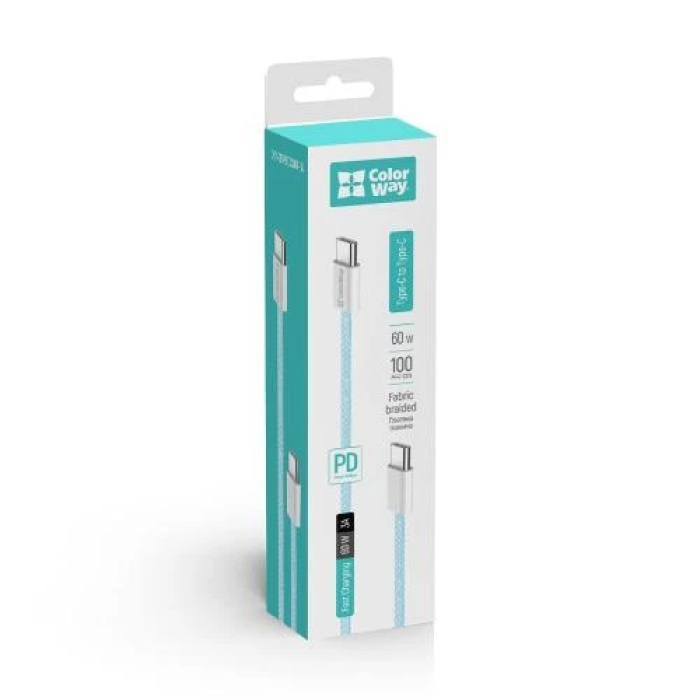Плетений кабель ColorWay USB-C — USB-C, 1 м