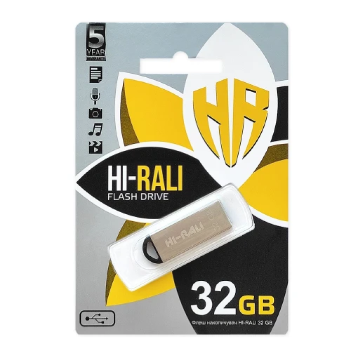 USB-флешка Hi-Rali Fit 32 ГБ, сріблястий корпус, USB 2.0