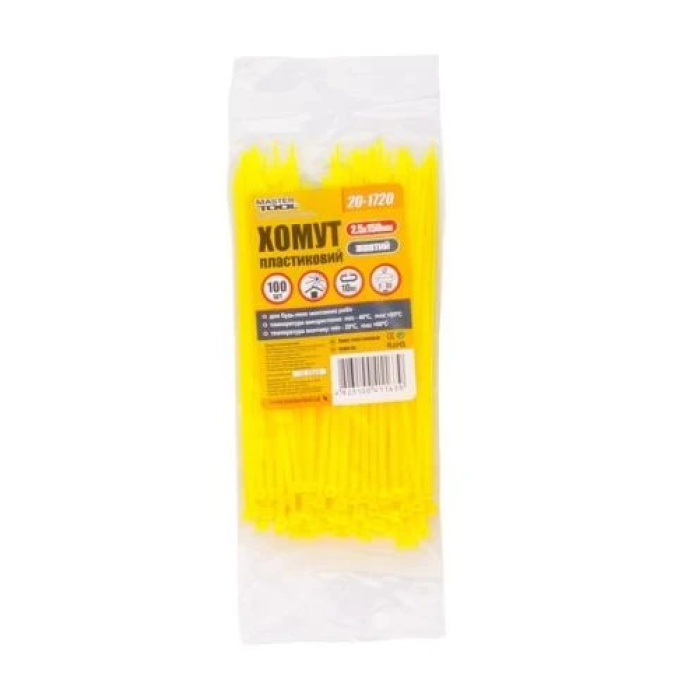 Жовті кабельні стяжки MasterTool 150 мм, 100 шт