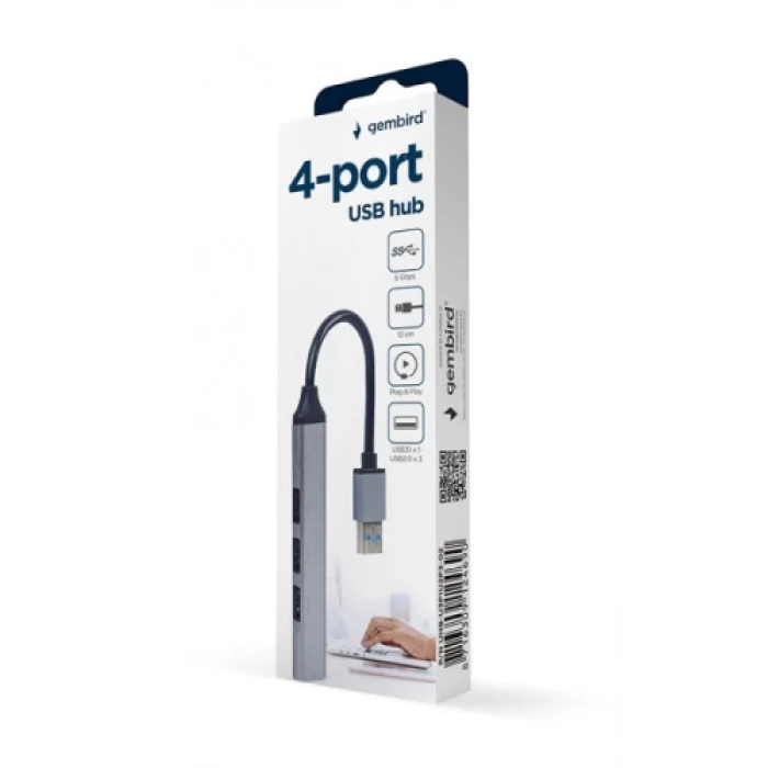 USB-хаб Gembird UHB-U3P1U2P3-02 на 4 порти сірого кольору