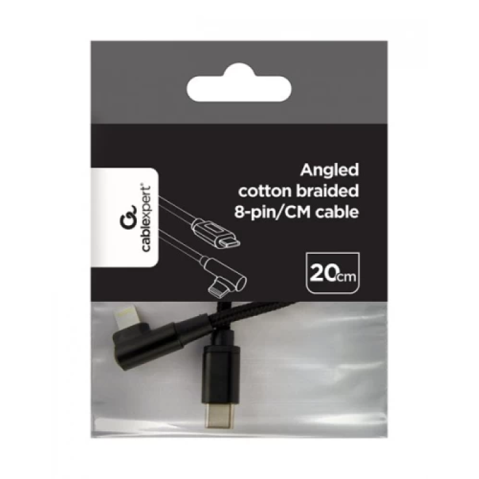 Кабель Cablexpert USB Type-C — Lightning, 20 см, кутовий