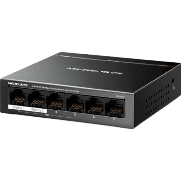 Керований мережевий комутатор Mercusys MS106LP з 4 портами PoE+