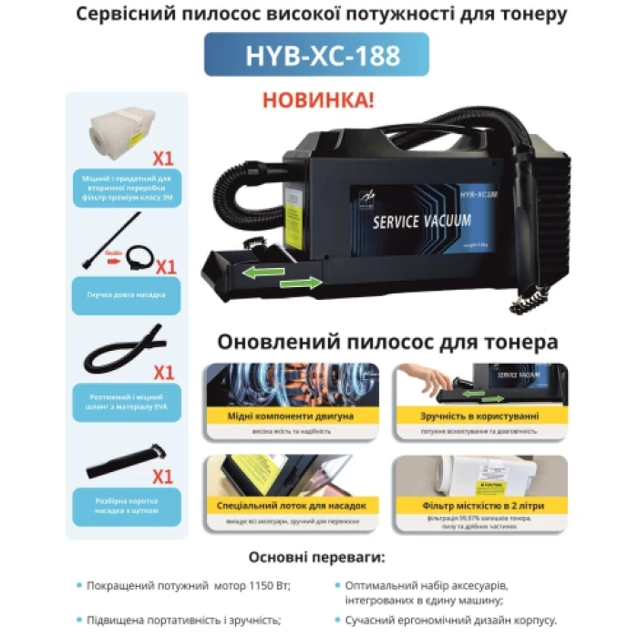 Тонерний пилосос HYB XC188 потужністю 1150 Вт