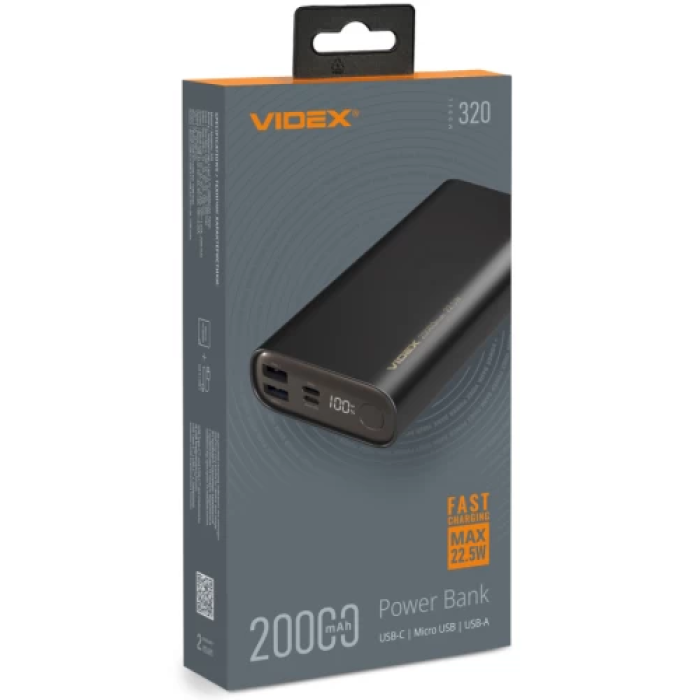 Повербанк Videx VPB-320 на 20000 мА·год, чорний