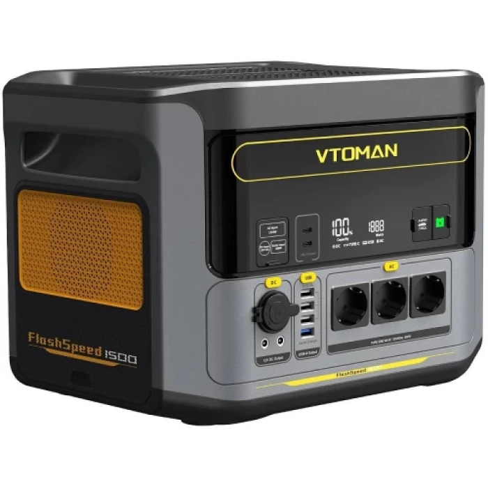 Зарядна станція Vtoman FlashSpeed 1500, Black/Grey, 1500 Вт / 1548 Вт/год, 2xType-C (100 Вт), 4xUSB (18 Вт + 3x12 Вт), 2xDC, 3x220V, LiFePO4