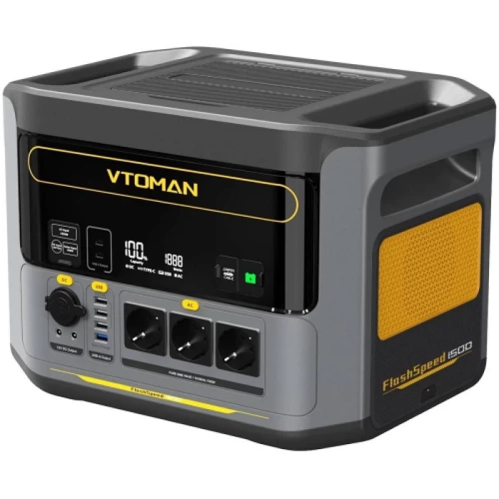 Зарядна станція Vtoman FlashSpeed 1500, Black/Grey, 1500 Вт / 1548 Вт/год, 2xType-C (100 Вт), 4xUSB (18 Вт + 3x12 Вт), 2xDC, 3x220V, LiFePO4