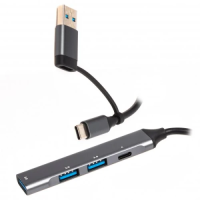 Хаб USB (USB-концентратор) Maxxter HU3C-4P1CN-01 сірий, 1 Type-C + 3 USB