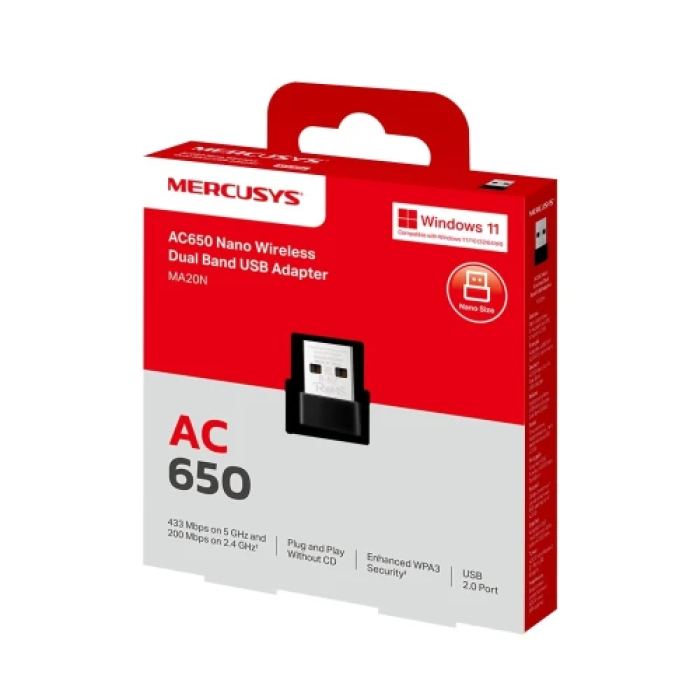 Mercusys MA20N — компактний USB-адаптер Wi‑Fi 5 Nano