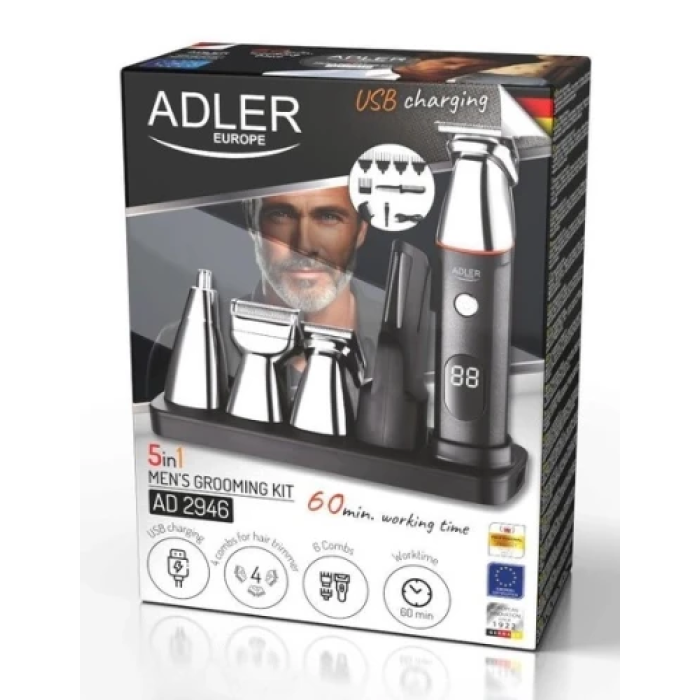 Акумуляторна машинка для стрижки Adler AD-2946 — набір 5 в 1