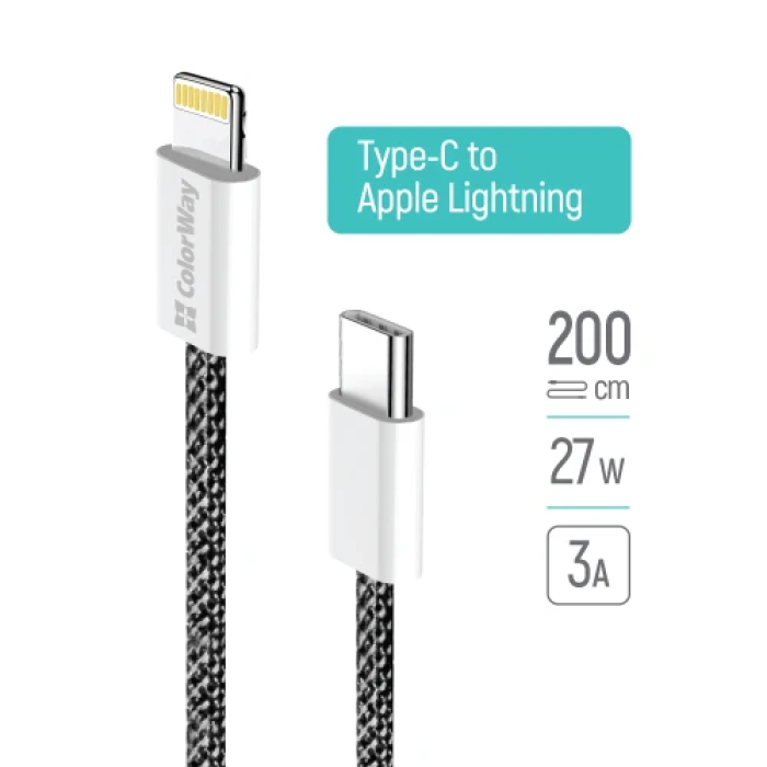 Кабель ColorWay Type-C — Lightning 2 м для заряджання та синхронізації