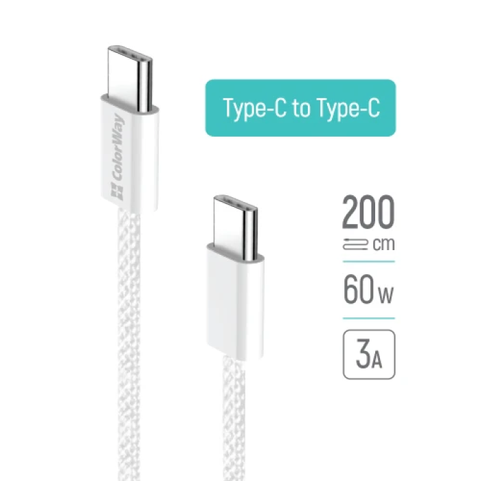 Кабель USB Type-C — USB Type-C ColorWay, 2 м, сірий
