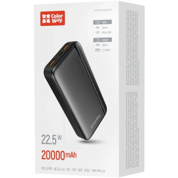 Повербанк ColorWay EnergyPlus на 20000 мА·год із швидким заряджанням