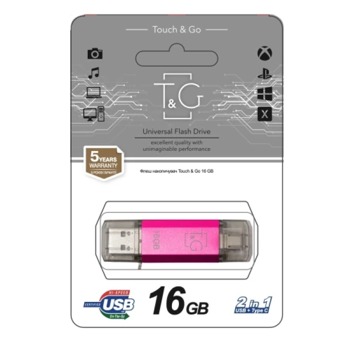 Флешка USB T&G Star TG009TC на 16 ГБ, Type-C та USB 2.0