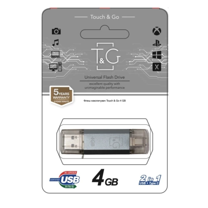 USB-флешка T&G Star TG009TC на 4 ГБ із Type-C та USB 2.0