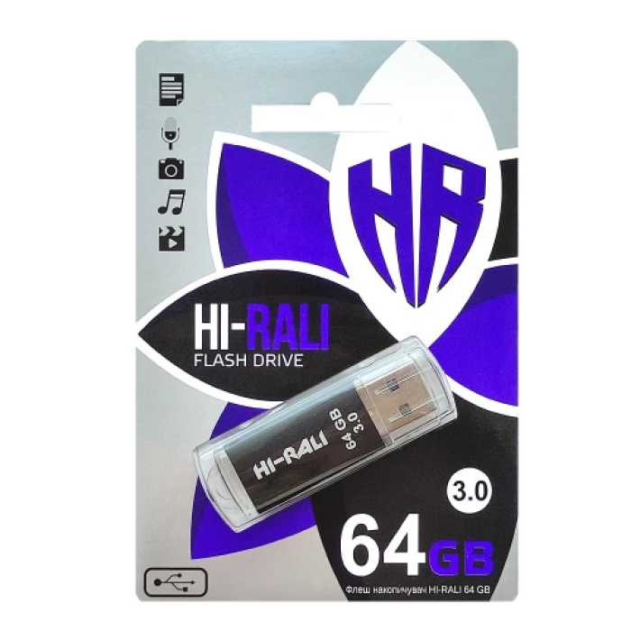 USB-флешка Hi-Rali Rocket 64 ГБ — чорний корпус, USB 3.0