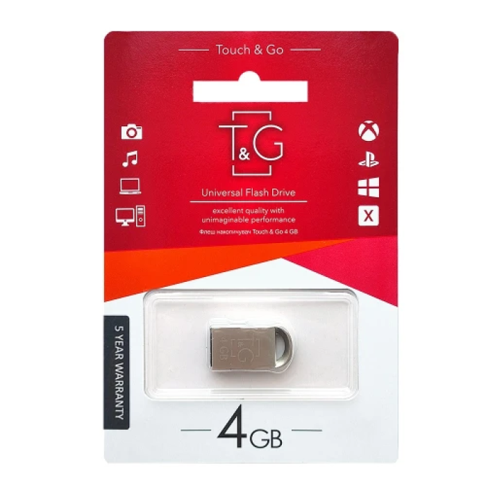 USB-флешка T&G TG107 на 4 ГБ у сріблястому металевому корпусі
