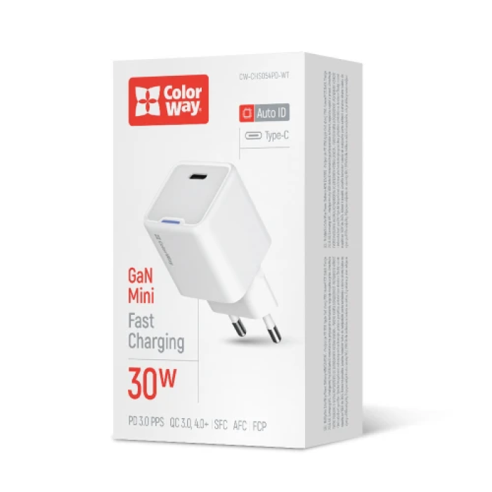 Мережевий GaN-зарядний пристрій ColorWay 30 Вт із USB Type-C