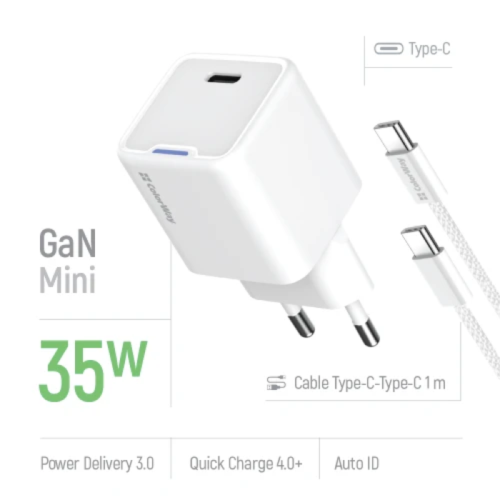 Мережевий зарядний адаптер ColorWay GaN 35 Вт із USB-C